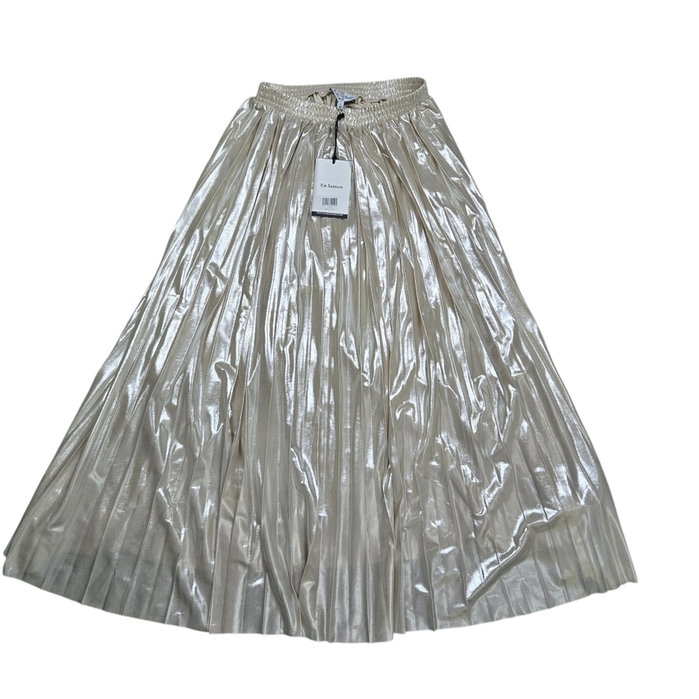 En Saison Pleated‎ Metallic Skirt Womens Size Small In Beige